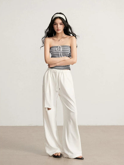 Gray &amp; Beige Distressed Wide-Leg Pants