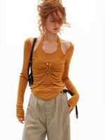 Halter Ruched Long Sleeve Top