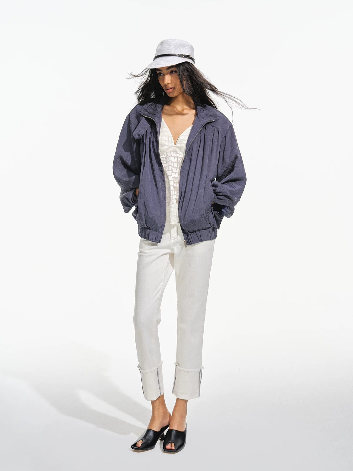 Lyocell Stand Collar Cocoon Jacket