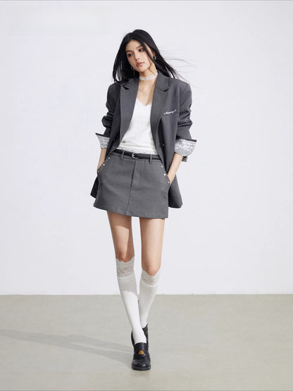 Black &amp; Gray Lace Panel Blazer