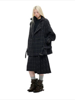 Vintage Black Plaid Wool Blend Jacket Set
