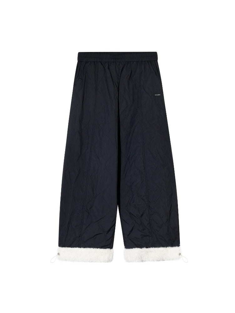 Raw-Hem Patchwork Wide-Leg Pants