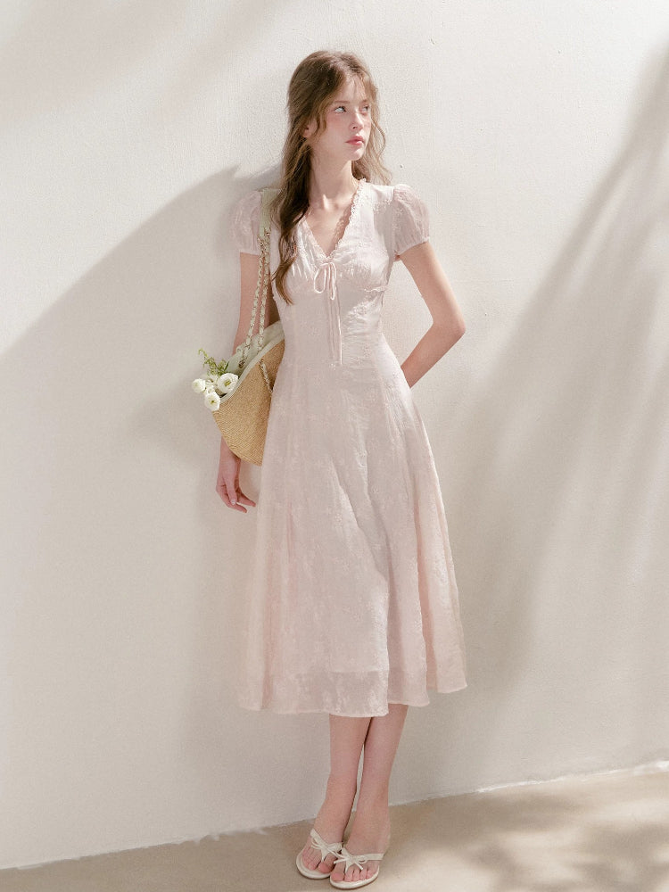 Pink Embroidered Lace Dress