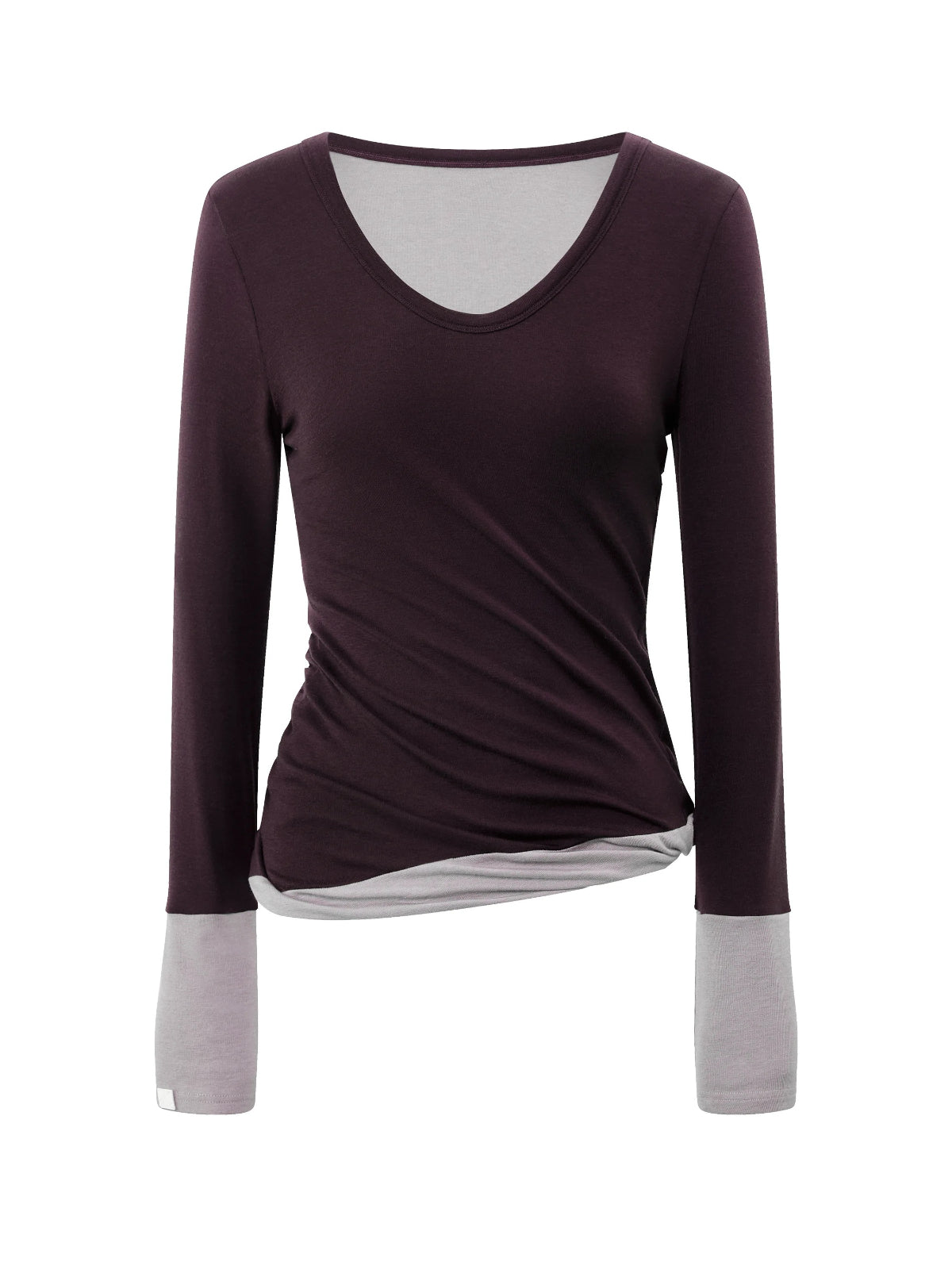 Wool Contrast V Neck Ruched Top