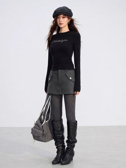 Rhinestone Fleece Knit Top