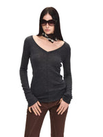 Gray V-Neck Wool Base Top