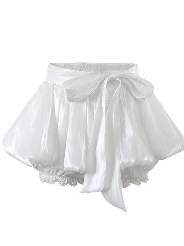 Bow Satin Bubble Mini Skirt