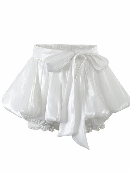 Bow Satin Bubble Mini Skirt