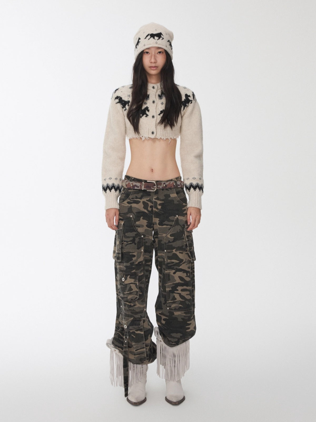 Fair Isle Pony Jacquard Knit Short Cardigan &amp; Shorts Set