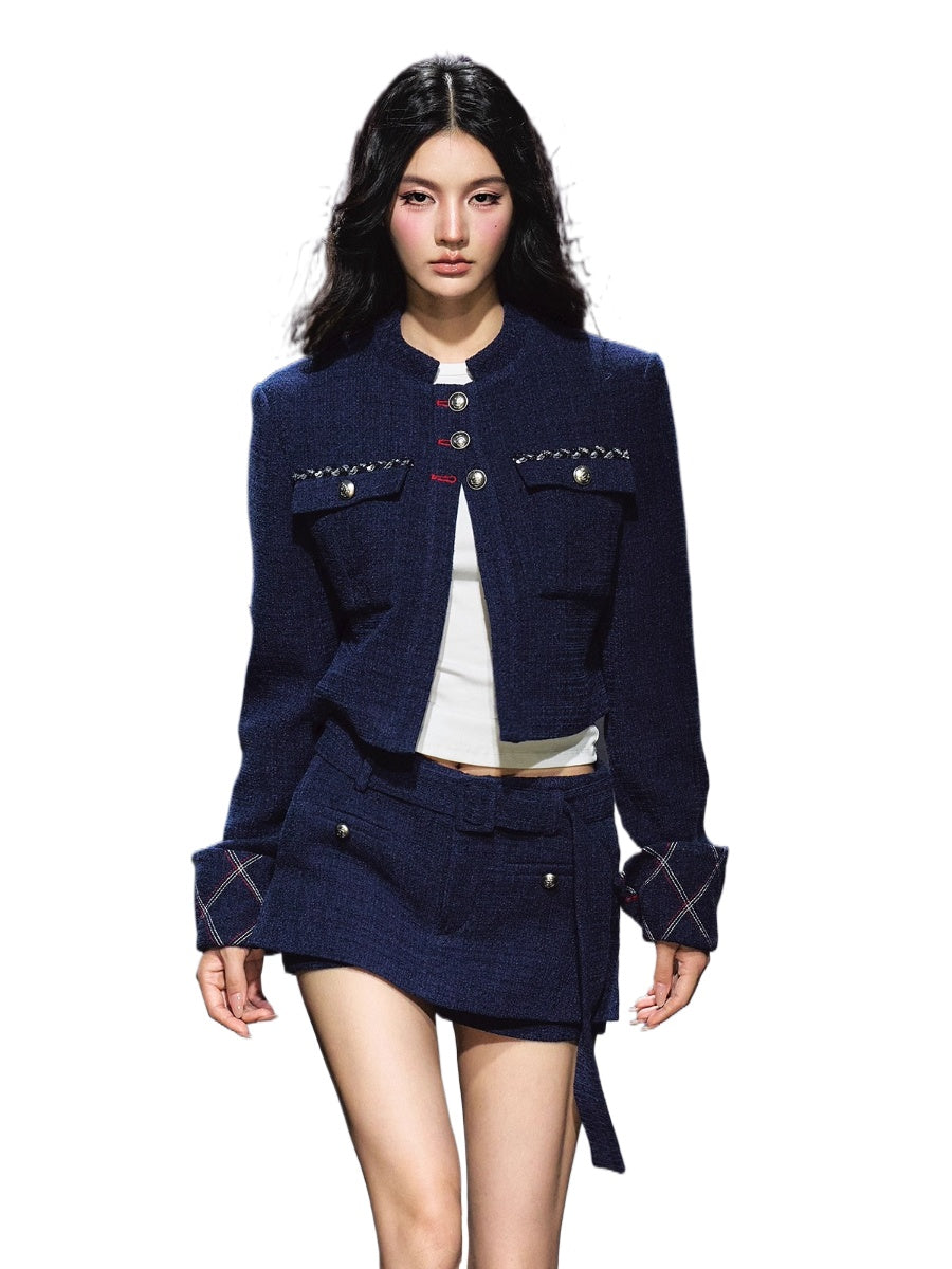 Quilted Stitch Jacket &amp; A-Line Skirt Set
