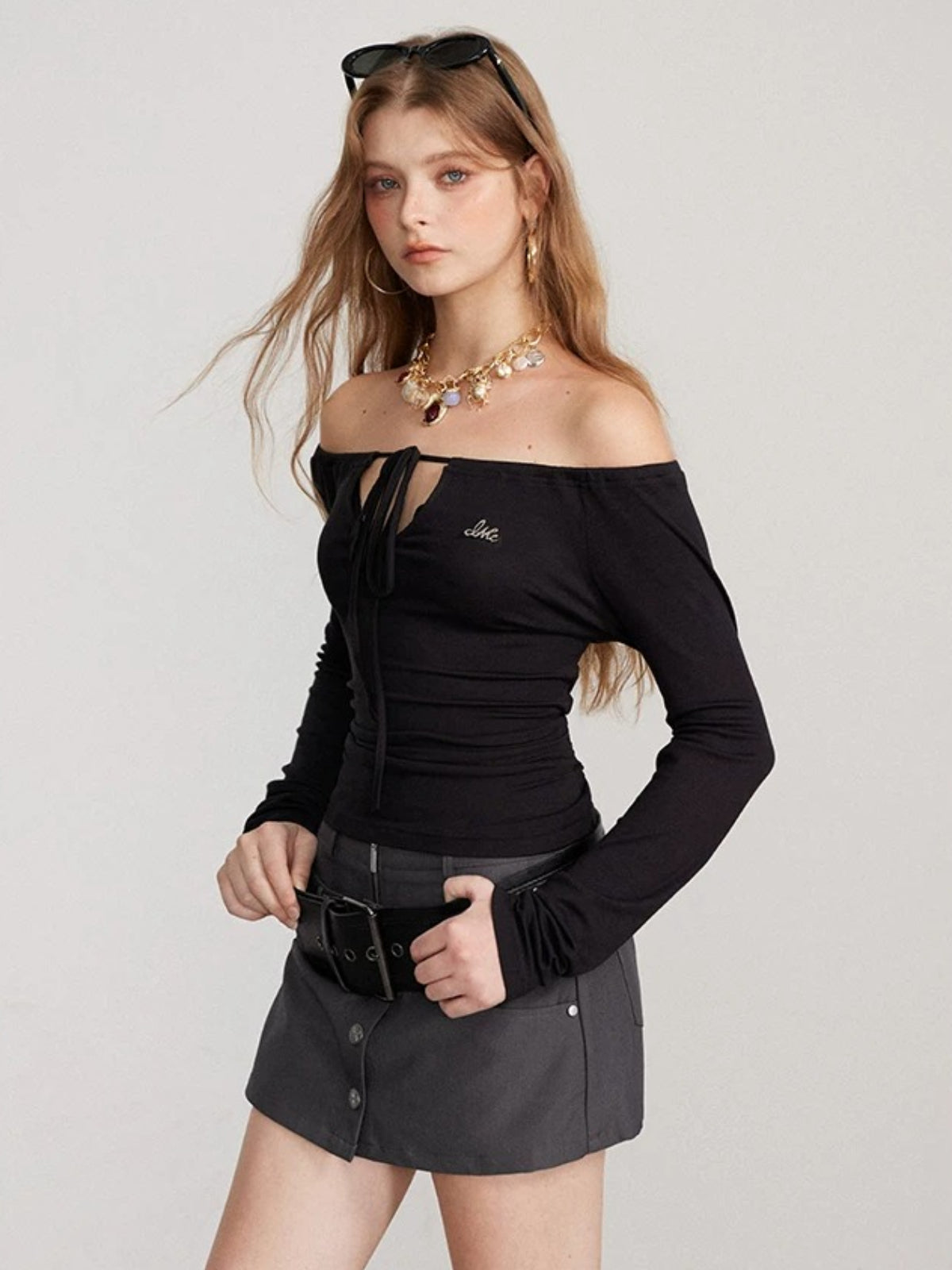 Convertible Tie Shoulder Long Sleeve Top