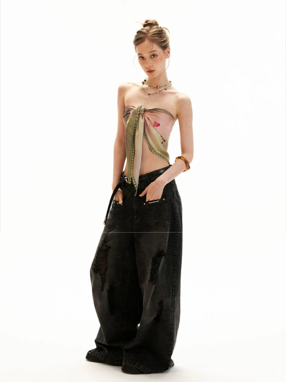 Reversible Swirl Print Scarf Tie Top
