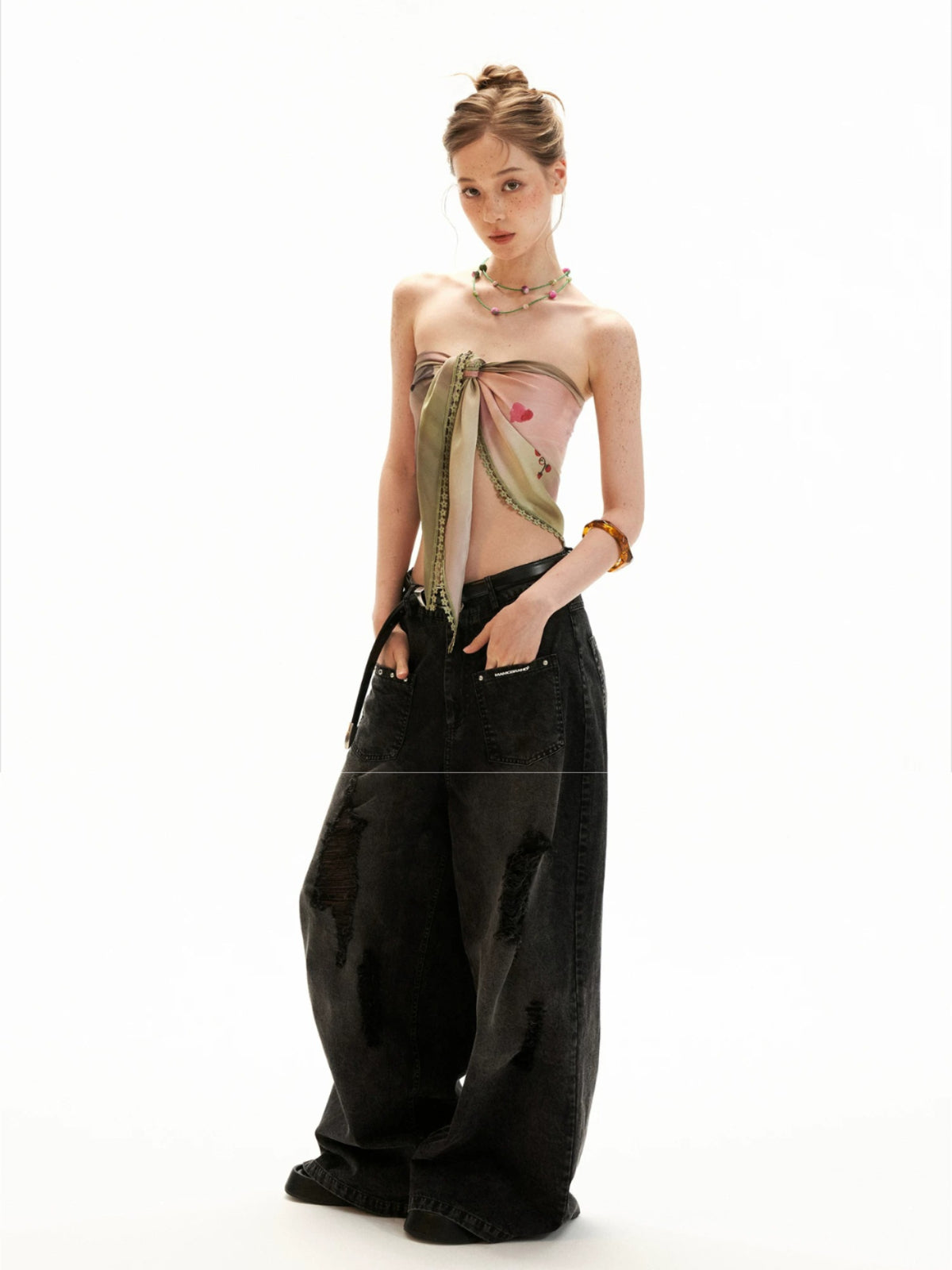 Reversible Swirl Print Scarf Tie Top