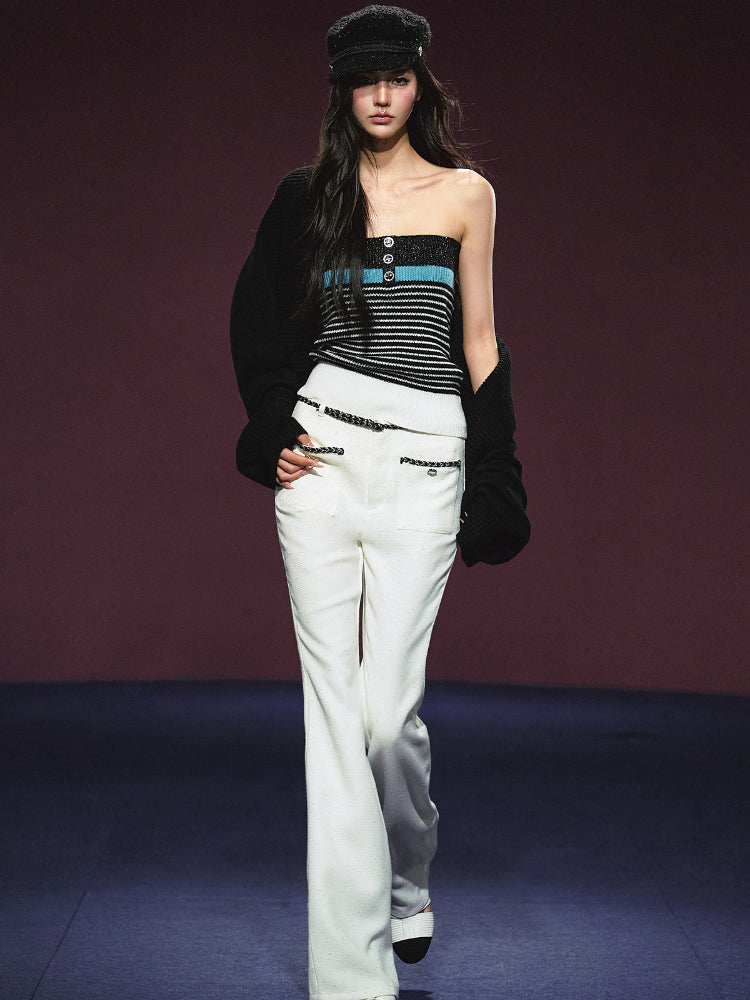 Colorblock Bustier Top &amp; Relaxed Wool-Blend Knit Cardigan Set