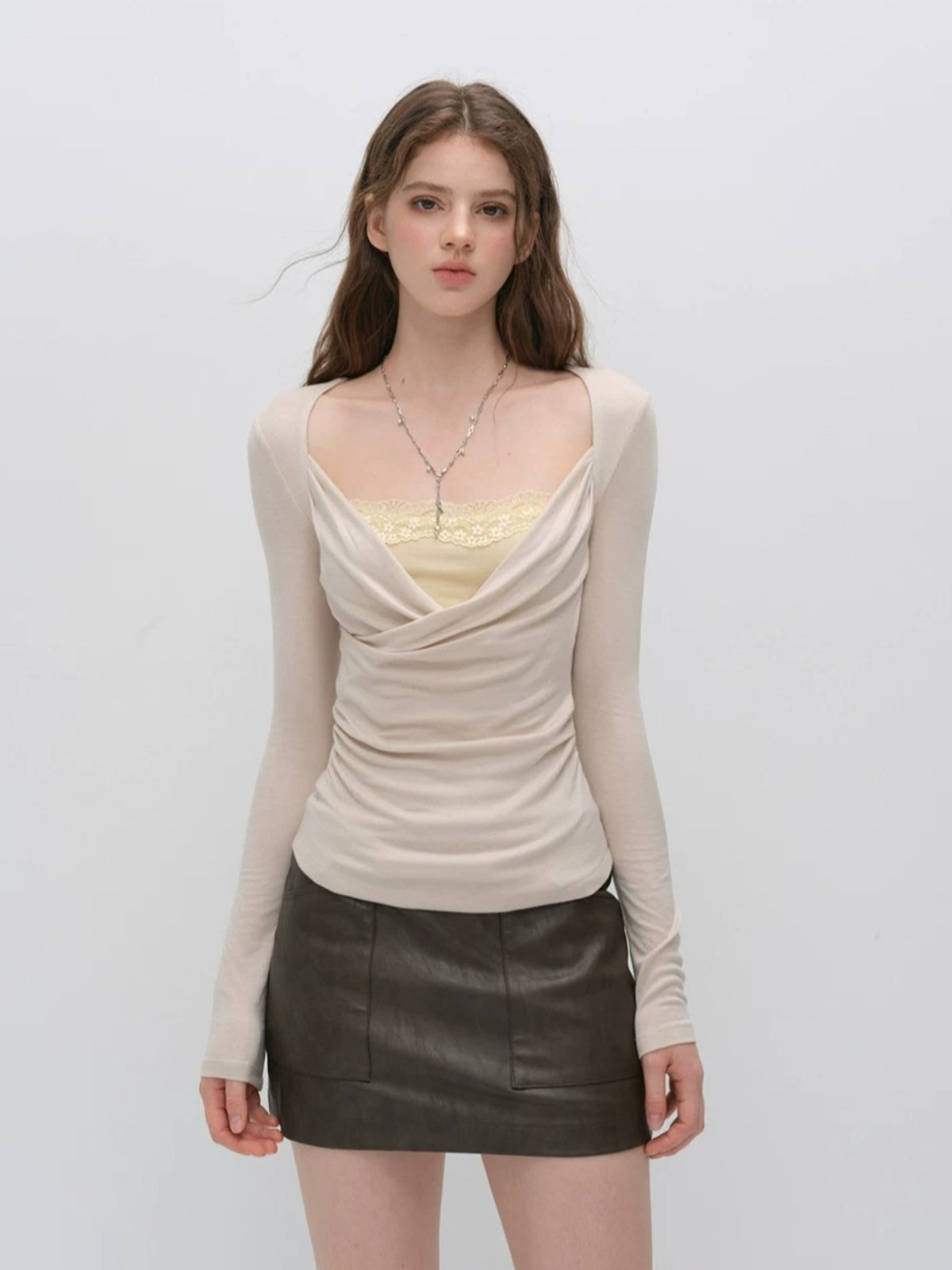 Draped Lace Tencel Top