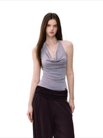 Purple & Blue Draped Halter Top