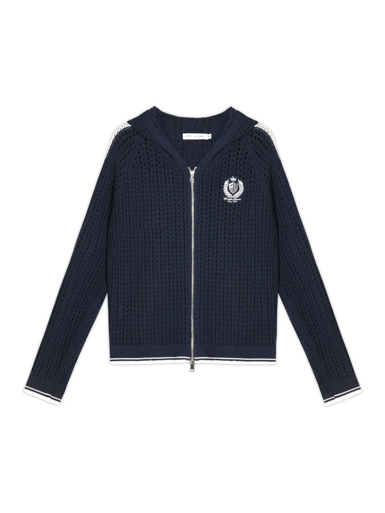 Blue &amp; Red Embroidered Knit Hoodie