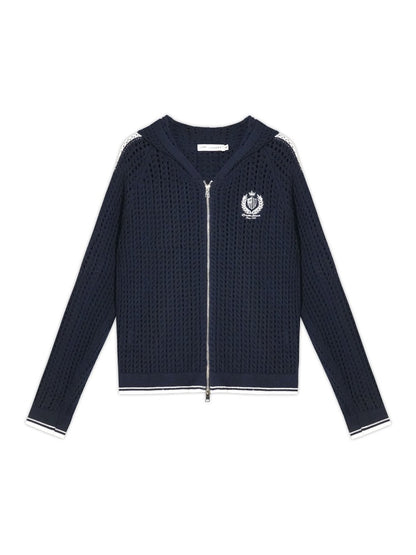 Blue &amp; Red Embroidered Knit Hoodie