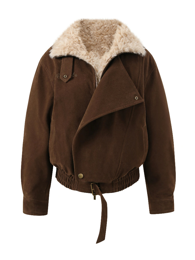 Retro Suede Shearling Moto Jacket
