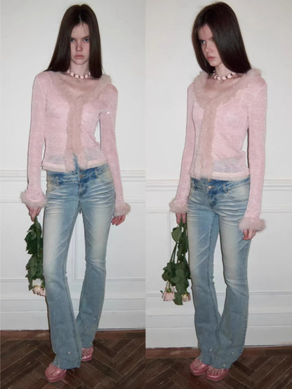 Sequin Knit V-neck Cardigan