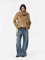 Faux Suede Waistband Barrel Jeans
