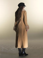 Leopard Fur Trim Fitted Wool Coat
