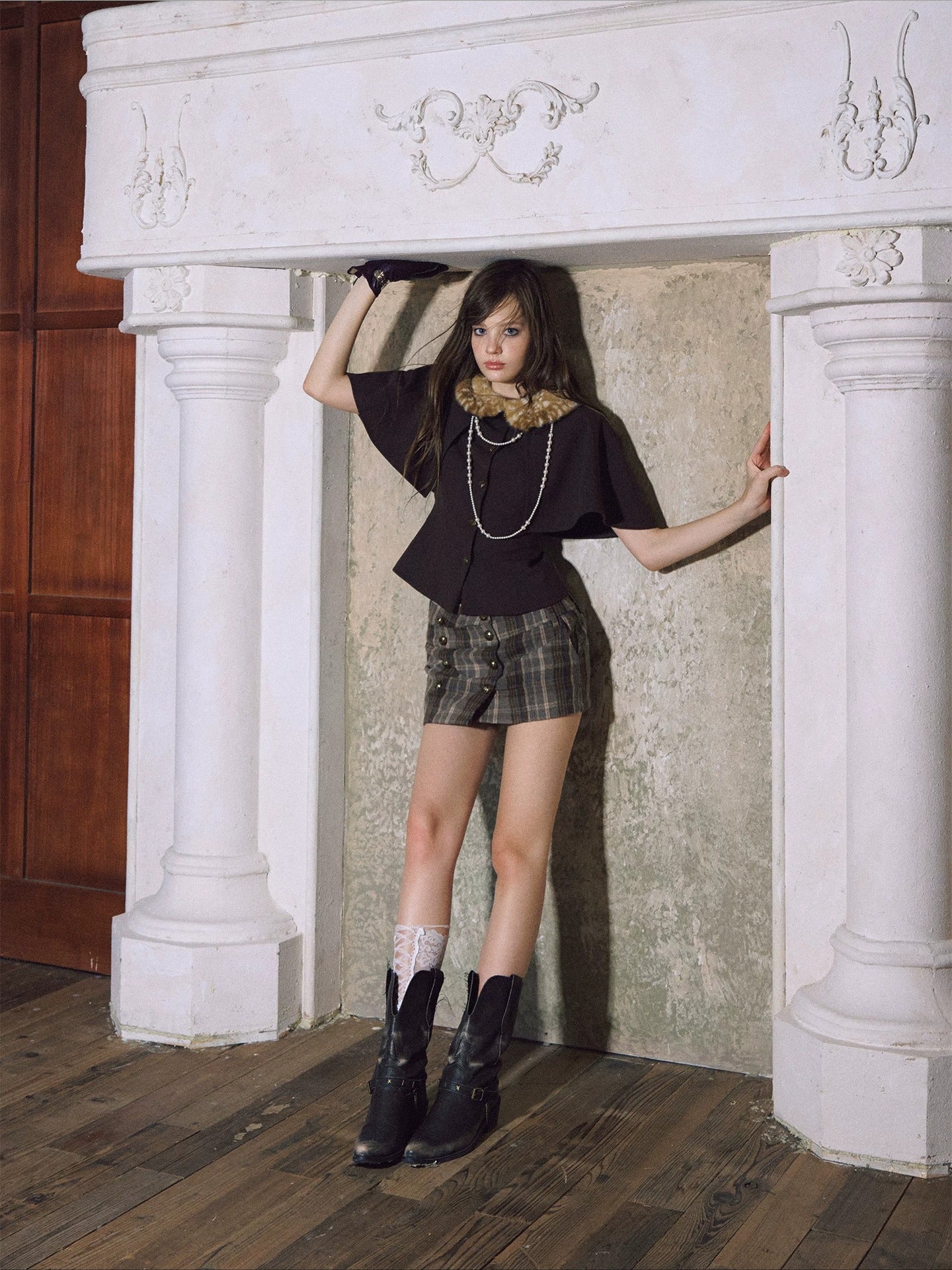 Double-Button Plaid Skort