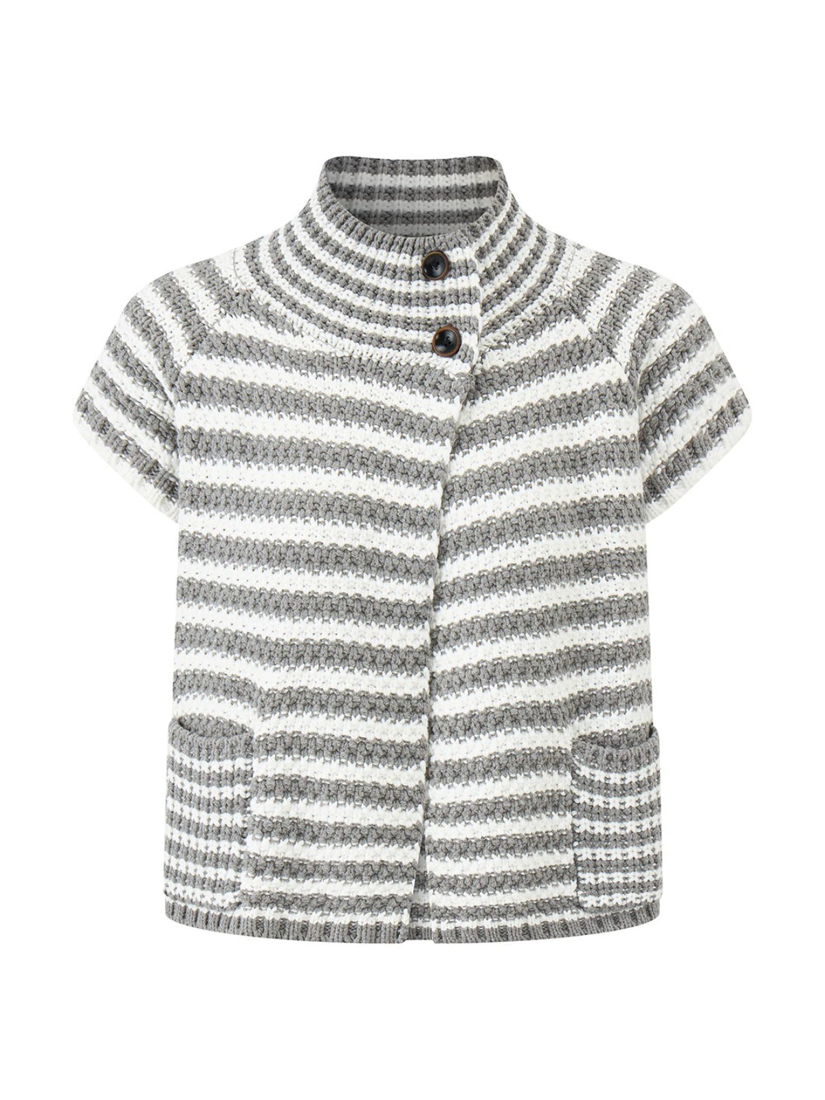 Striped Half Neck Button Knit Top