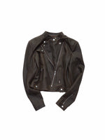 Vintage Washed Cracked Leather Fitted Moto Jacket