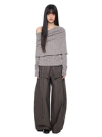 Asymmetric Striped Knit Shoulder Top