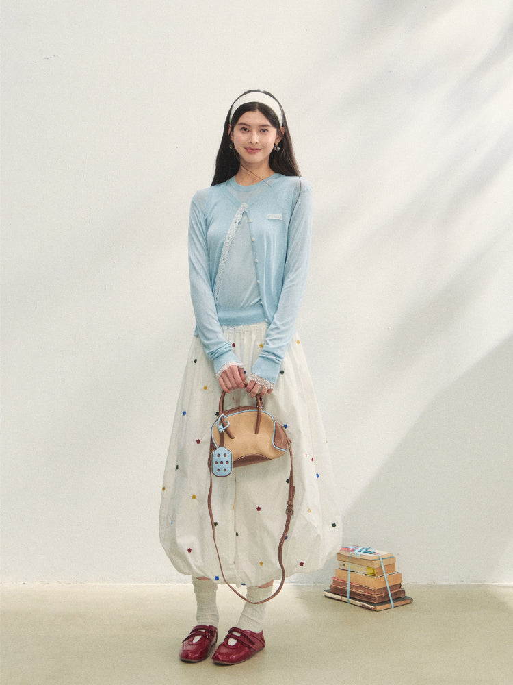 White Heavy-duty Floral Embroidered Midi Skirt