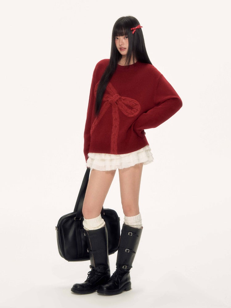 Red Bow Knit Sweater