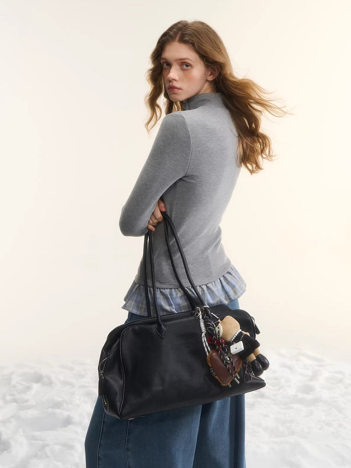 Mock Neck Plaid Trim Base Top