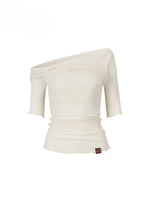 One-Shoulder Acetate Mid-Sleeve T-shirt
