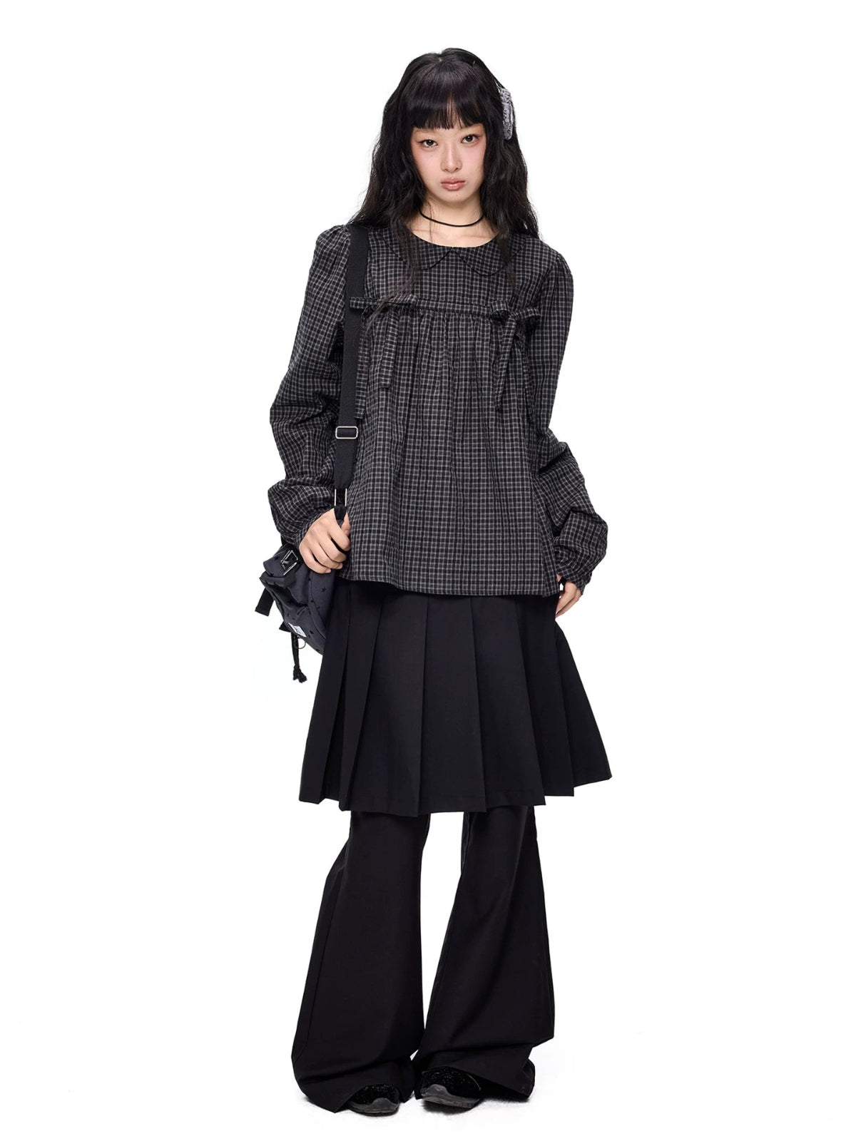 Pleated Skirt Overlay Flare Pants