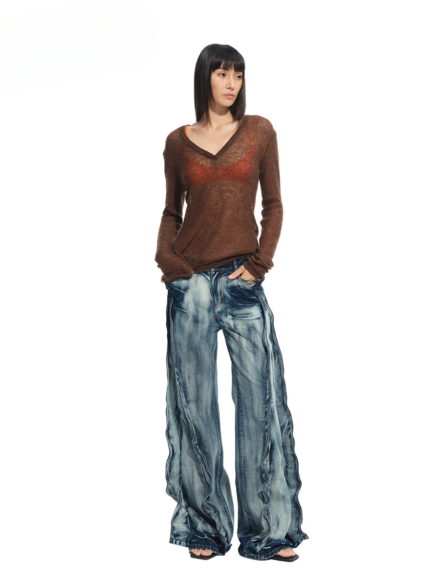 Alpaca Irregular Thin Long-sleeve Top