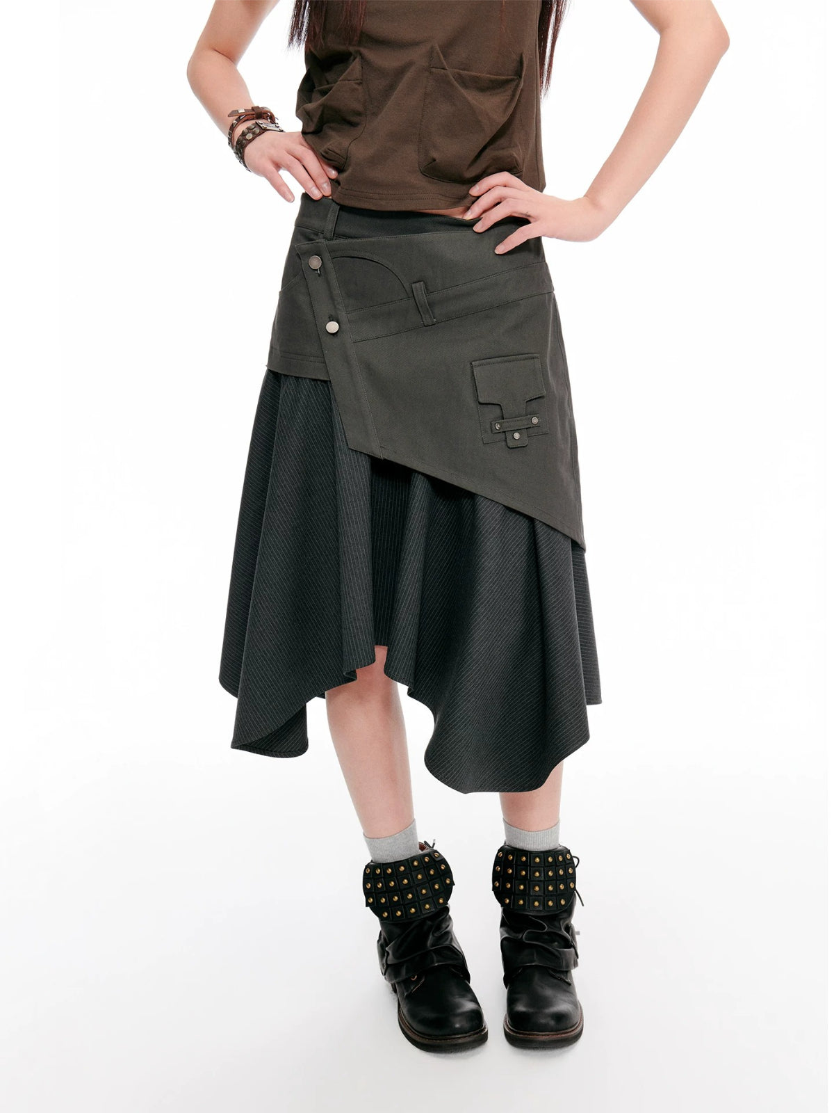 Vintage Asymmetric Cargo Midi Skirt
