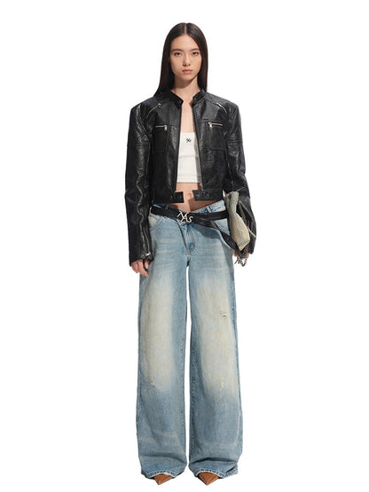Black Retro Matte Leather Jacket