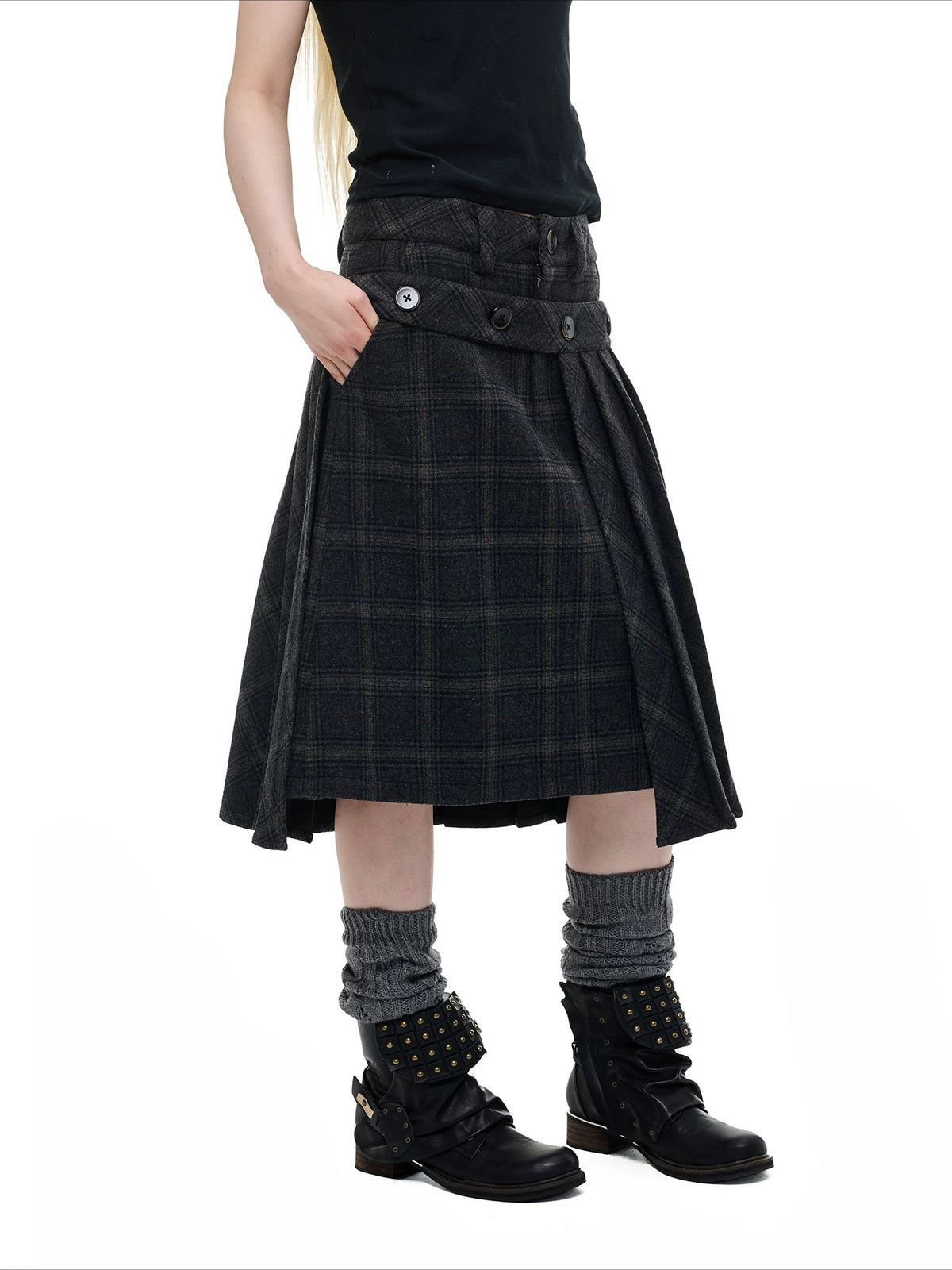 Vintage Black Plaid Wool Blend Jacket Set