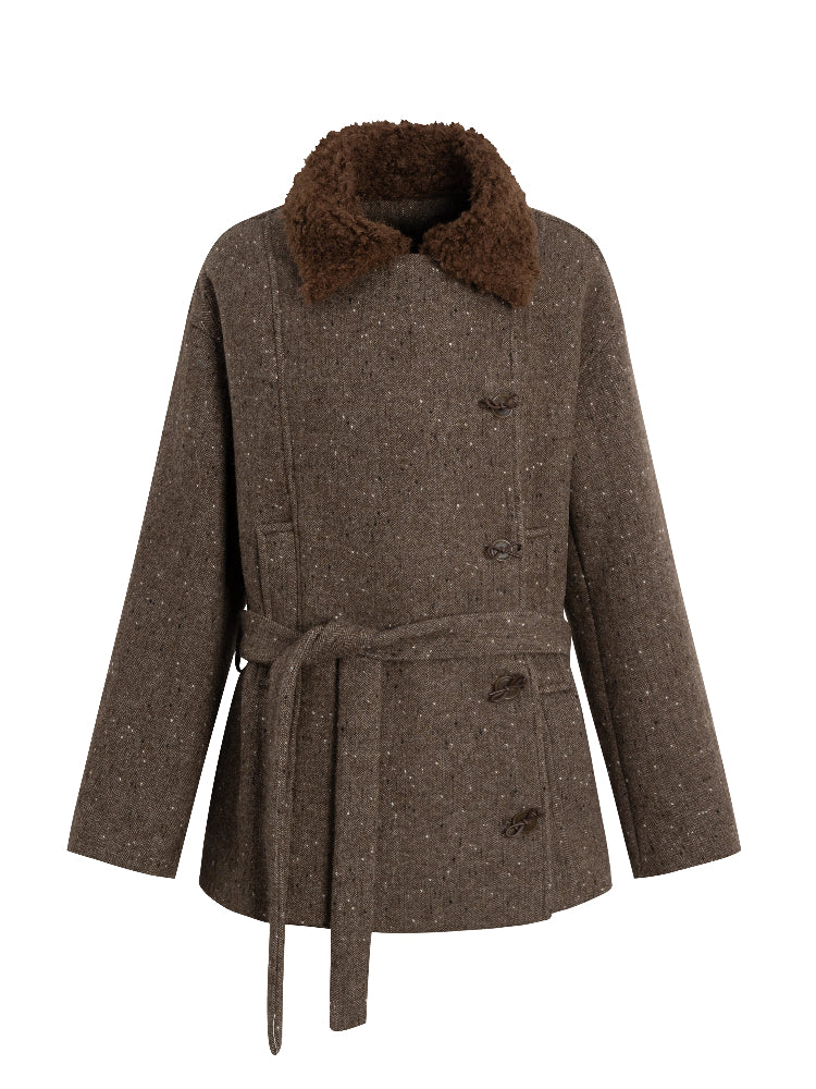 Fleece-Trim Wool Coat