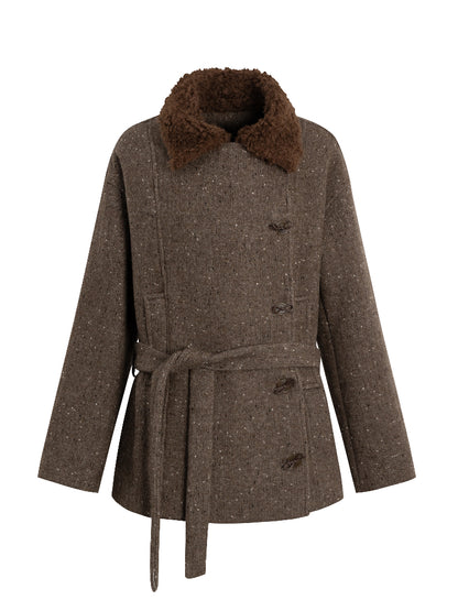 Fleece-Trim Wool Coat