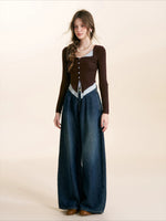 Contrast Knit V-neck Cardigan