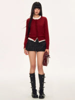 Red Layered Ruffle Trim Knit Pullover