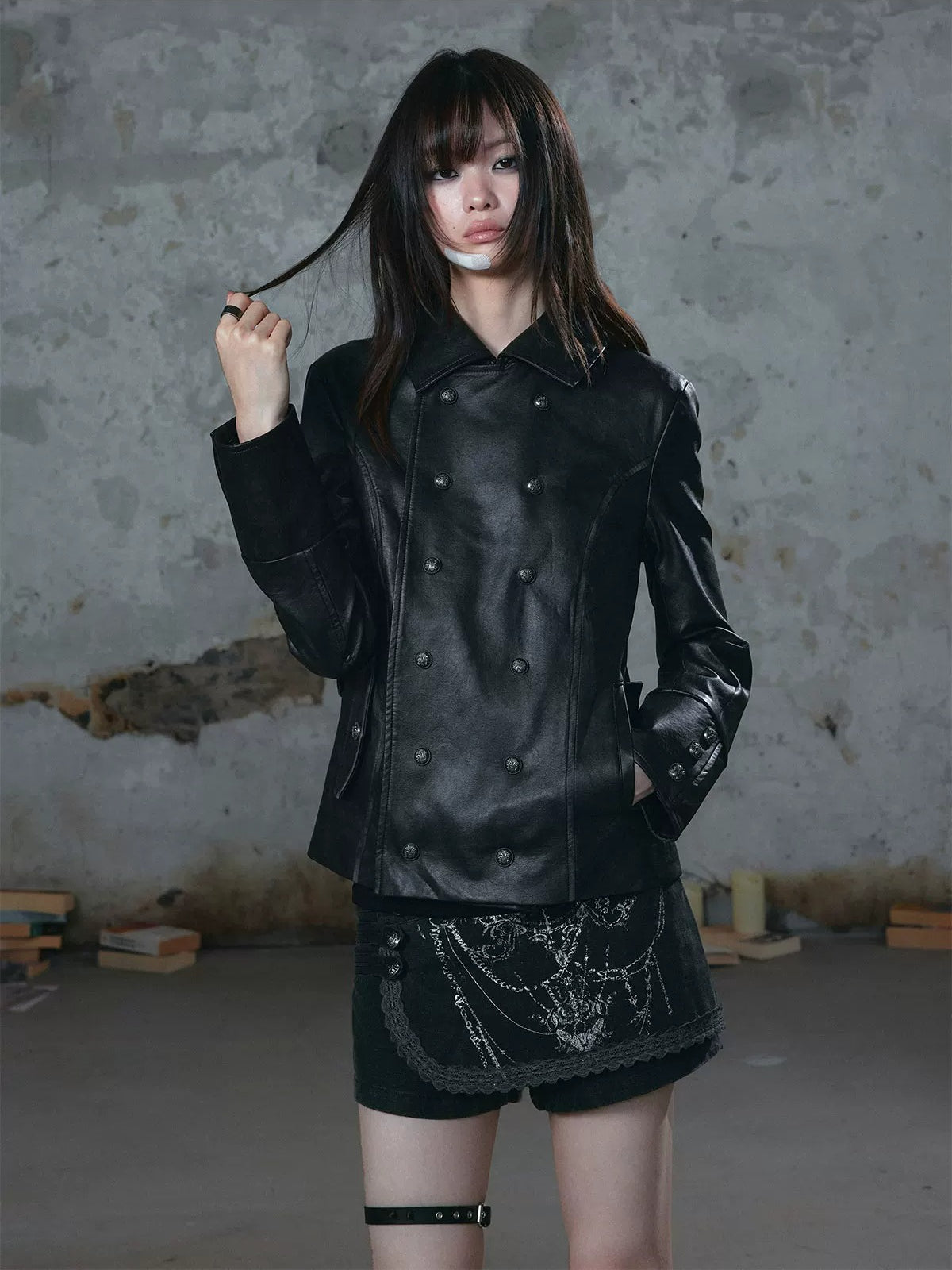 Detachable Cape Belted Leather Jacket