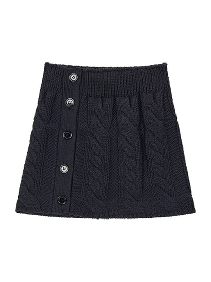Black &amp; Apricot Buttoned Knit Skirt
