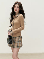 Plaid Trim Cardigan & Mini Skort Set