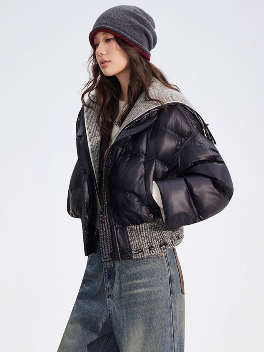 Reversible Knit Patchwork 90% White Duck Down Coat