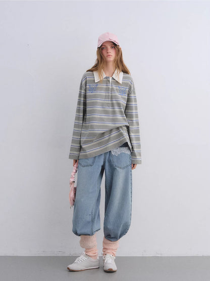 Striped Embroidered Polo Tee