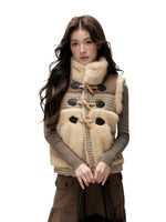 Vintage Toggle Plaid Faux Fur Vest