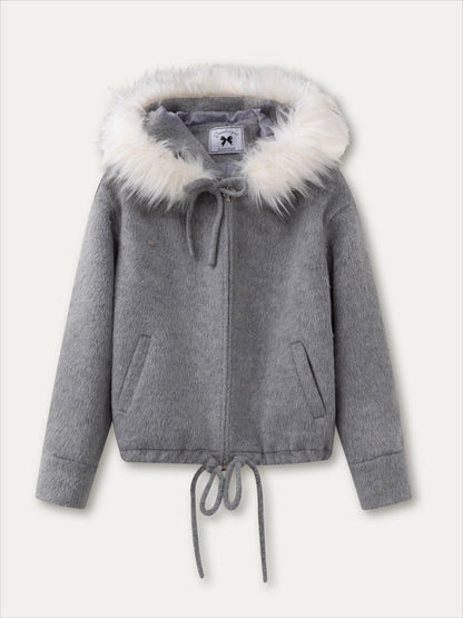 Wool Blend Faux Fur Collar Coat
